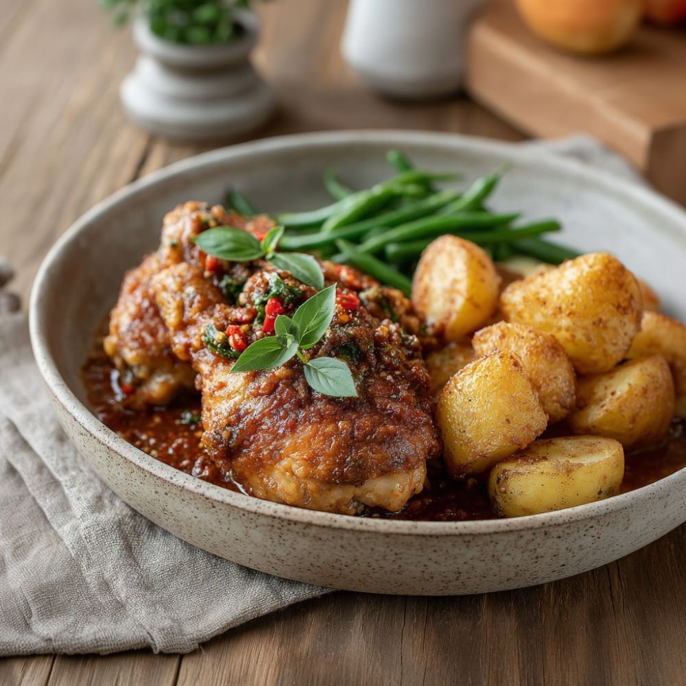 Mehr Informationen zum Thema: Zitronen&shy;gras-Huhn aus dem Ofen mit Curry&shy;paste und Gemüse