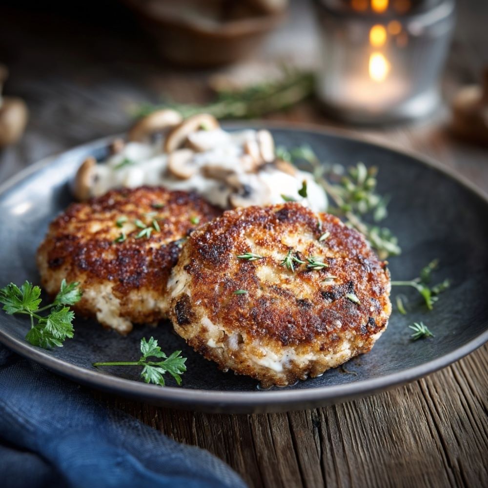 Mehr Informationen zum Thema: Käse&shy;laibchen mit Schwammerl&shy;sauce